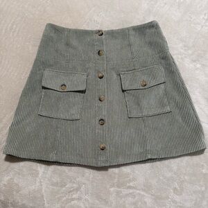 Altar'd State Sage Green Corduroy Button-Front Mini Skirt